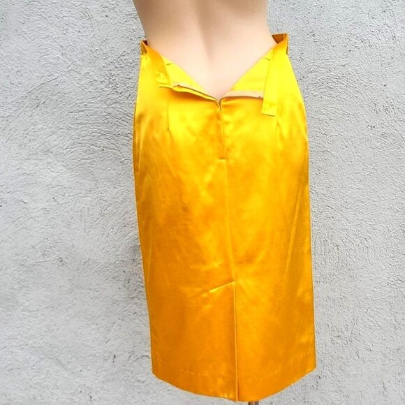 Vintage Dresses & Skirts - Vintage Yellow Yellow Satin Wiggle Pencil Skirt Size S 50s Metal Zipper